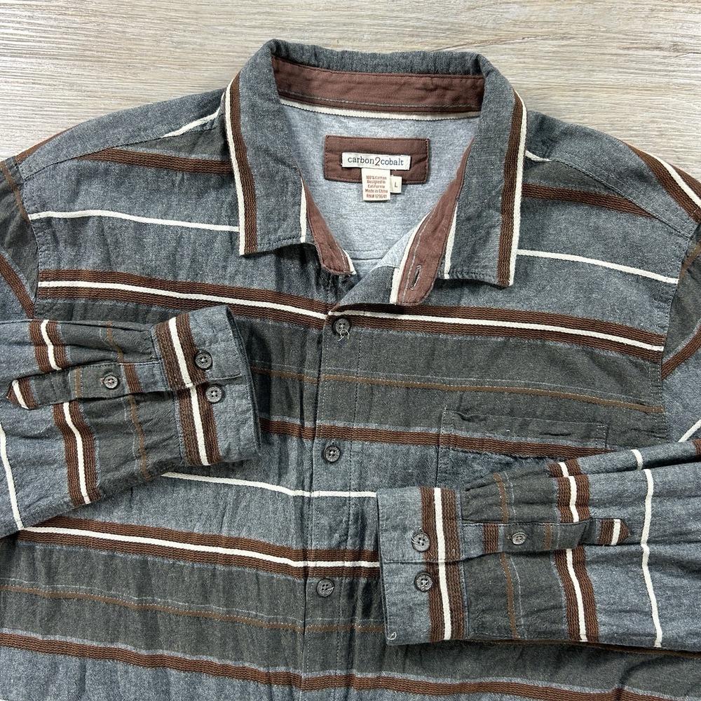 Carbon2Cobalt Mens Large Gray Orange Stripe  Effortlessly Cool Lined Flannel